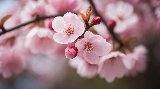 Foto da vicino del fiore di ciliegio rosa del fiore Sakura che fiorisce nel paesaggio naturale primaverile