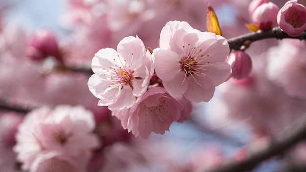 Foto da vicino del fiore di ciliegio rosa del fiore Sakura che fiorisce nel paesaggio naturale primaverile