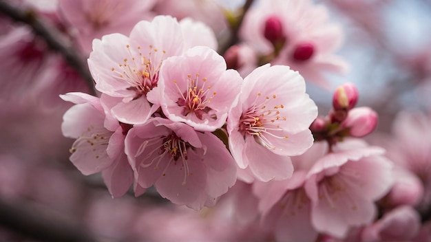 Foto da vicino del fiore di ciliegio rosa del fiore Sakura che fiorisce nel paesaggio naturale primaverile