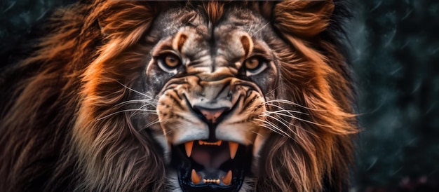 Foto da vicino sullo sfondo del leone arrabbiato