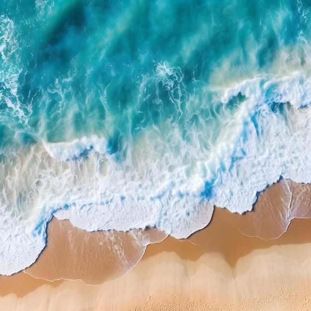 Foto dall'alto delle onde che si schiantano sulla spiaggia Surf tropicale sulla spiaggia Oceano aereo astratto