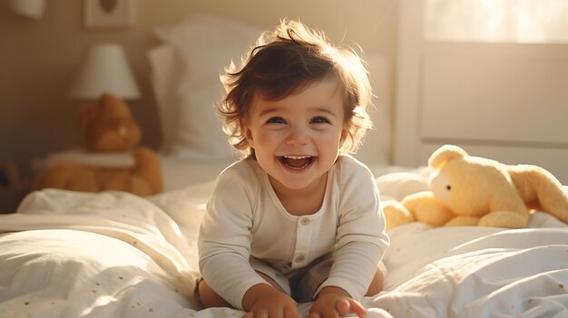 foto del bambino a letto la mattina generata dall'AI