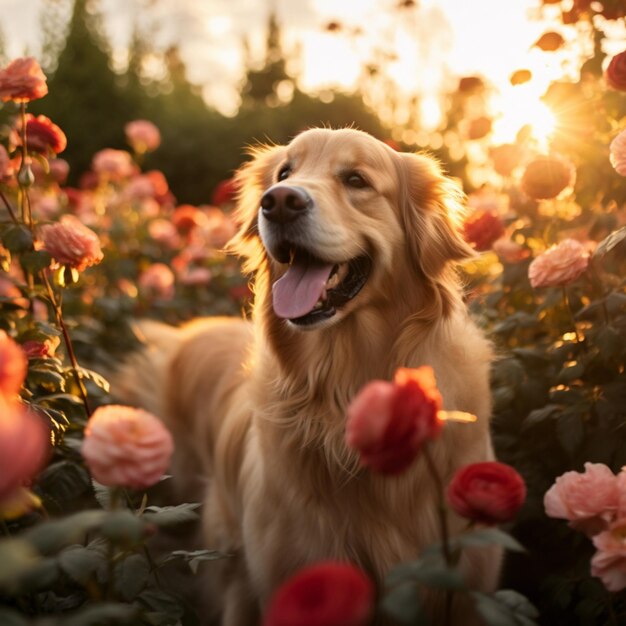 foto del cane in giardino generativa di ai