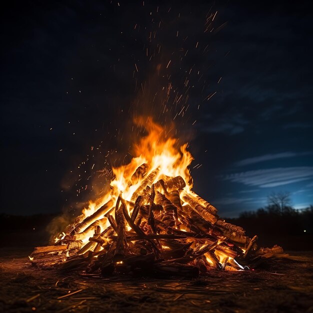 Foto del cielo notturno di Lohri con le stelle che brillano sopra il falò Lohri India Festival Concept