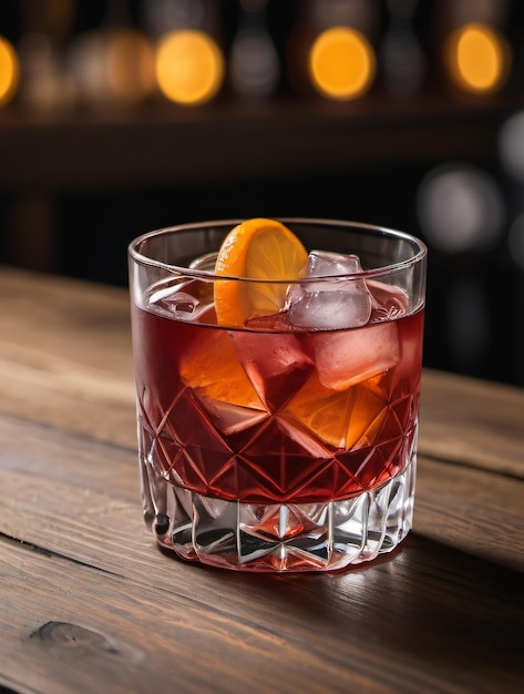 Foto del cocktail Negroni sul tavolo di legno