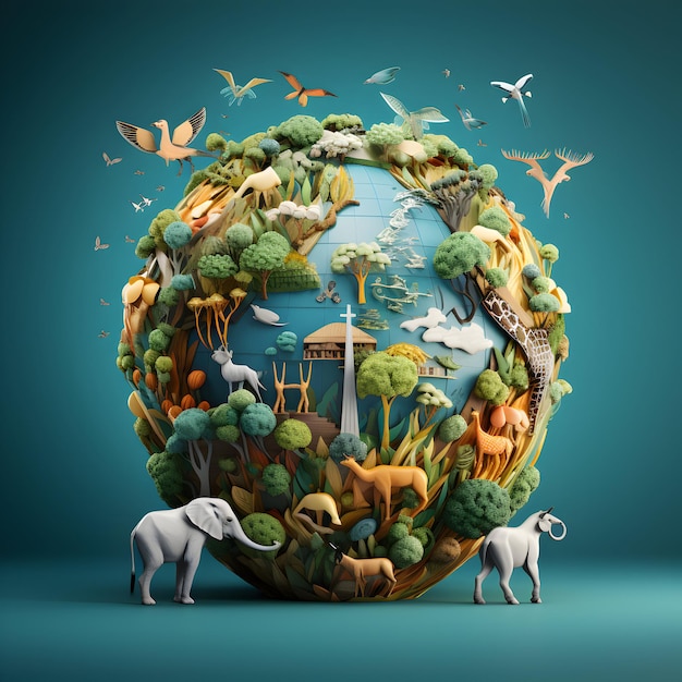 Foto del concetto della giornata della terra con sfondo della fauna selvatica ai generativa della giornata mondiale degli animali
