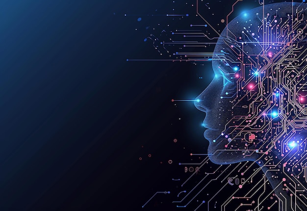 Foto del concetto di tecnologia AI sullo sfondo del cervello con trasformazione digitale