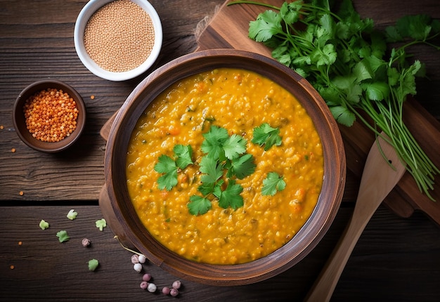 Foto del curry piccante dhal in stile indiano asiatico