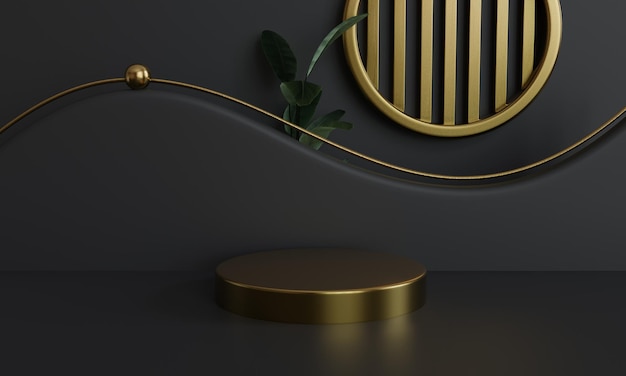 Foto del display del podio in oro nero con rendering 3d del prodotto
