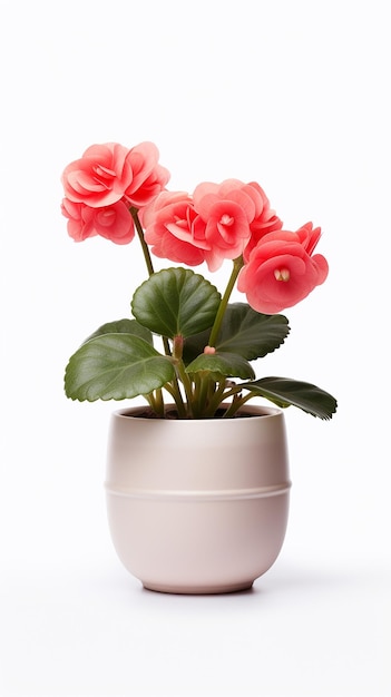 Foto del fiore di Begonia in vaso isolato su sfondo bianco