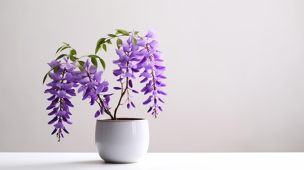 Foto del fiore di glicine in vaso isolato su sfondo bianco