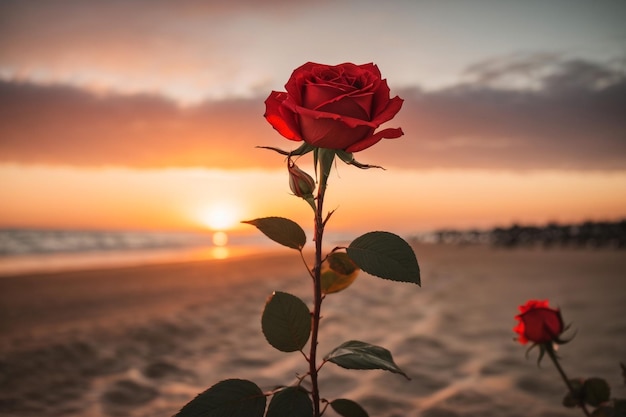 Foto del fiore rosa in spiaggia