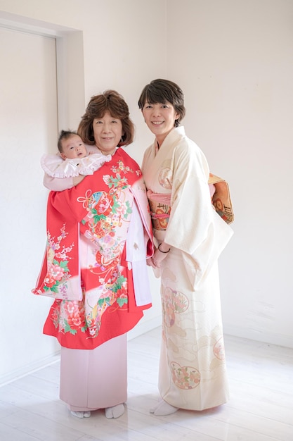 Foto del kimono giapponese con la famiglia