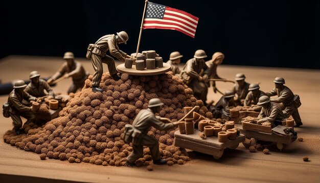 Foto del memoriale di Iwo Jima ma sostitutivo dei soldatini che issano la bandiera americana