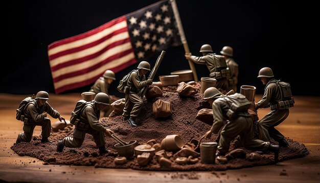 Foto del memoriale di Iwo Jima ma sostitutivo dei soldatini che issano la bandiera americana