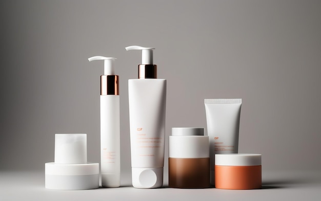 Foto del modello di bottiglie di prodotti di bellezza per la cura della pelle