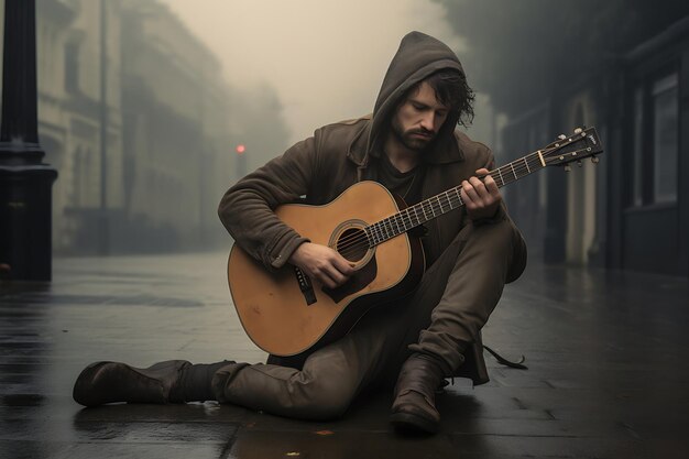 Foto del musicista di strada Foggy