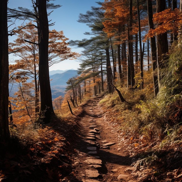 Foto del paesaggio autunnale dei sentieri forestali luminosi