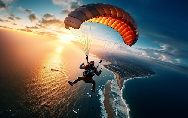 Foto del paracadute che vola sul mare