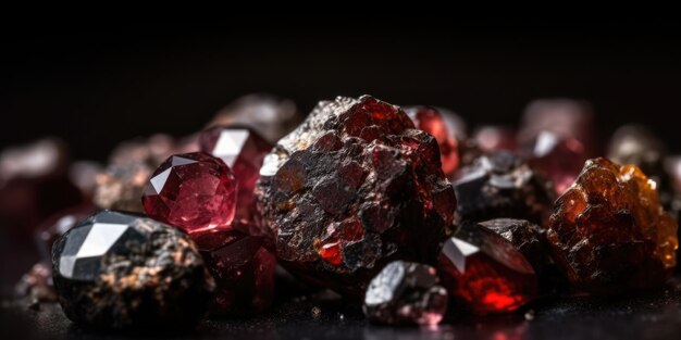 Foto del primo piano della macro generativa ai del granato di pietra minerale