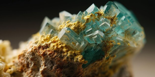 Foto del primo piano della pietra minerale berillo macro generativa ai