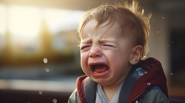 foto del primo piano di un bambino sveglio del bambino che piange