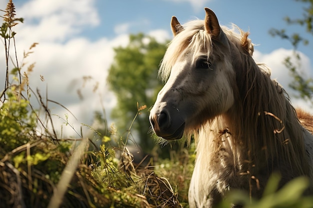 Foto del primo piano di un cavallo bianco ad alta risoluzione