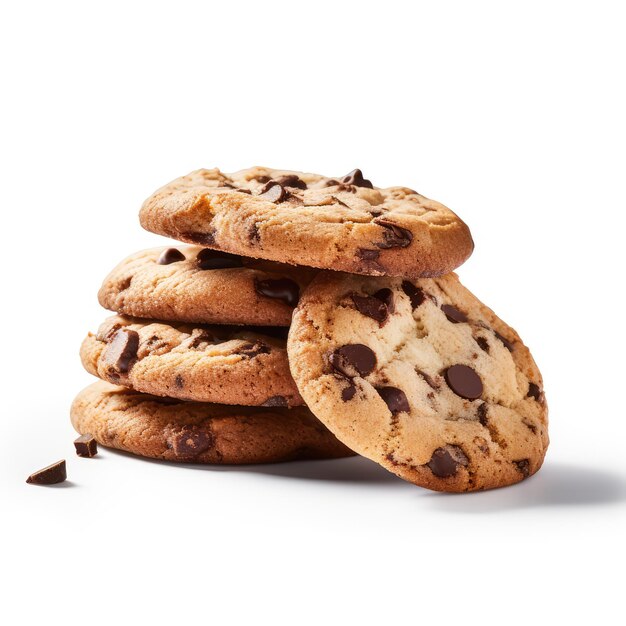 foto del prodotto di un gruppo di biscotti con scaglie di cioccolato sfondo isolato