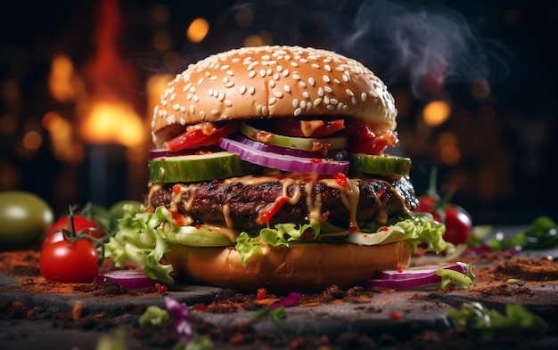 Foto del prodotto di un incredibilmente delizioso Veggie Burger Generative Ai