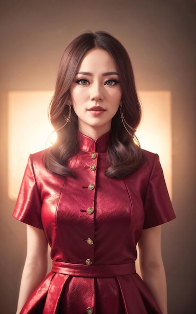 Foto del ritratto di bella donna asiatica in vestito all'intelligenza artificiale generativa di notte del corridoio di lusso