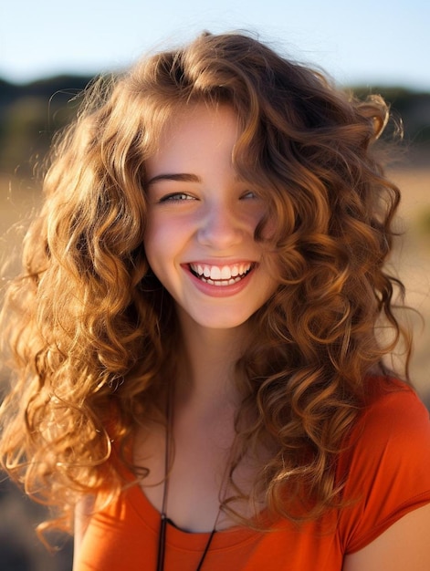 Foto del ritratto di sorridere femminile adolescente messicano dei capelli ricci