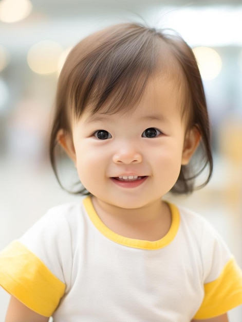 Foto del ritratto di sorridere femminile dei capelli lisci del bambino di Singapore