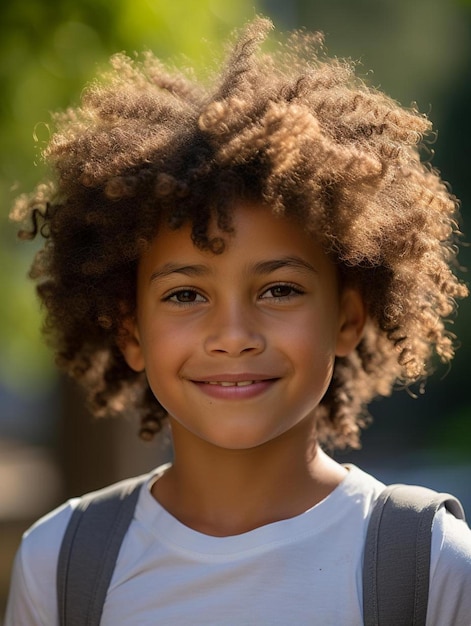 Foto del ritratto di sorridere maschio cinese dei capelli ricci del bambino