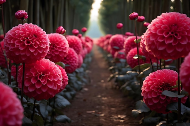 Foto del sentiero del giardino fiancheggiato da dahlie in fiore Flower Garden