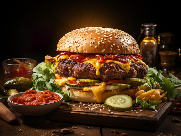 Foto deliziosa del fast food dell'hamburger fatto a mano