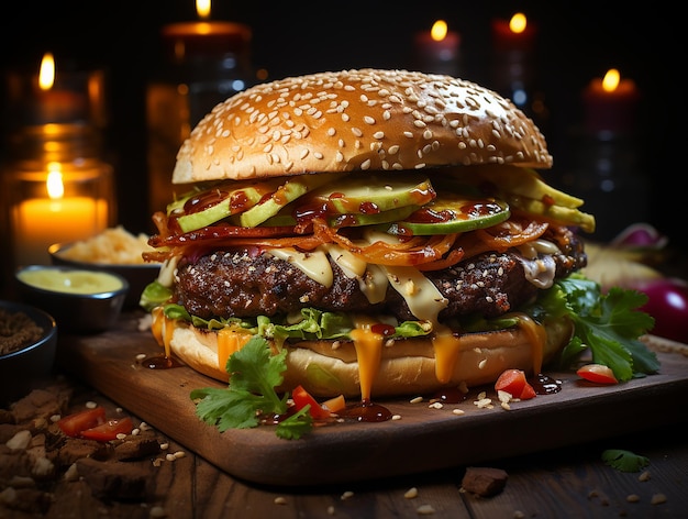 Foto deliziosa del fast food dell'hamburger fatto a mano