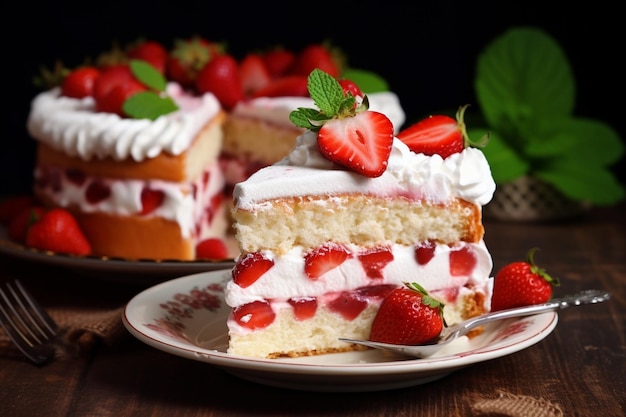 foto deliziosa e dolce torta con fragole e baiser su un piatto