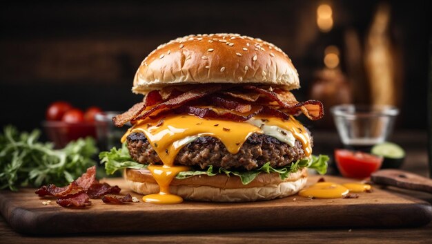 foto delizioso hamburger con molti ingredienti gustoso cheeseburger con salsa splash 4