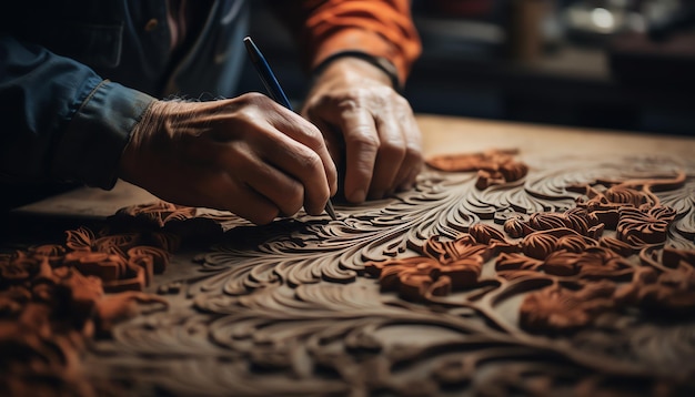 Foto dell'attività artigianale di intaglio