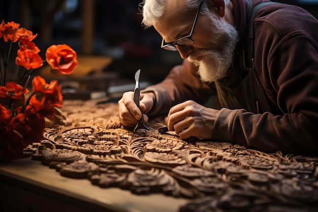 Foto dell'attività artigianale di intaglio