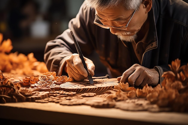 Foto dell'attività artigianale di intaglio