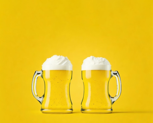 Foto dell'evento del giorno della birra con boccale di birra copia spazio testo e sfondo giallo Ai generato