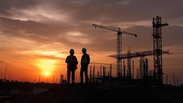 Foto dell'ingegnere e del collega in piedi insieme sull'edificio