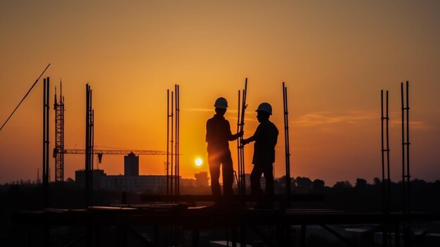 Foto dell'ingegnere e del collega in piedi insieme sull'edificio