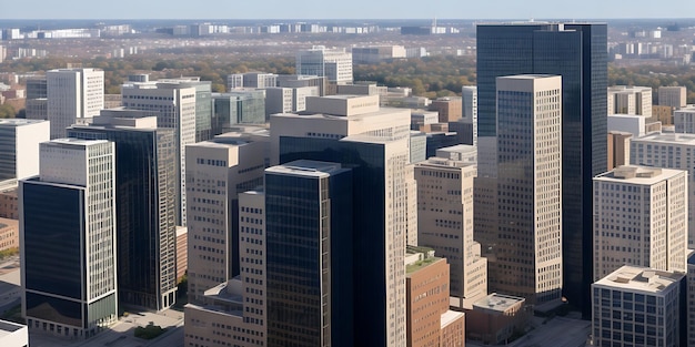 Foto dell'orizzonte della città dell'edificio per uffici vista dall'alto generata da ai