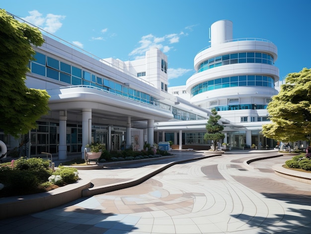 Foto dell'ospedale nei colori blu e bianco brillante