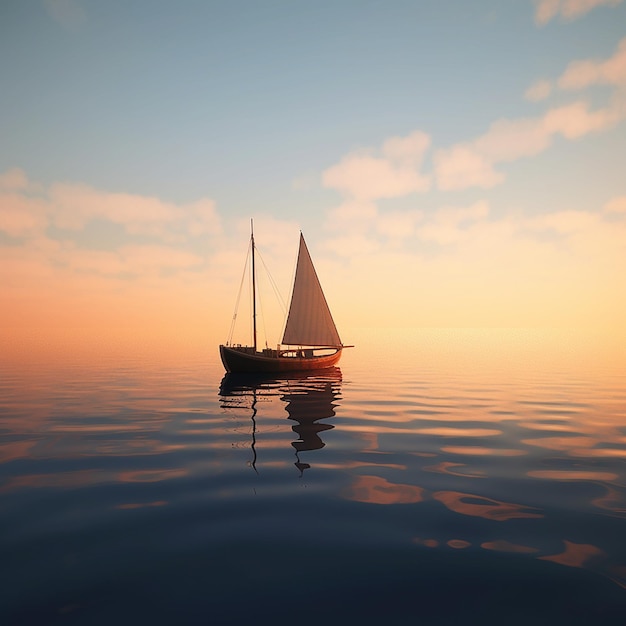 Foto della barca a vela d'altura all'alba del primo mattino IA generativa