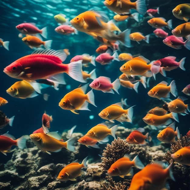 foto della bellezza della natura sottomarina con pesci multicolori generati dall'intelligenza artificiale