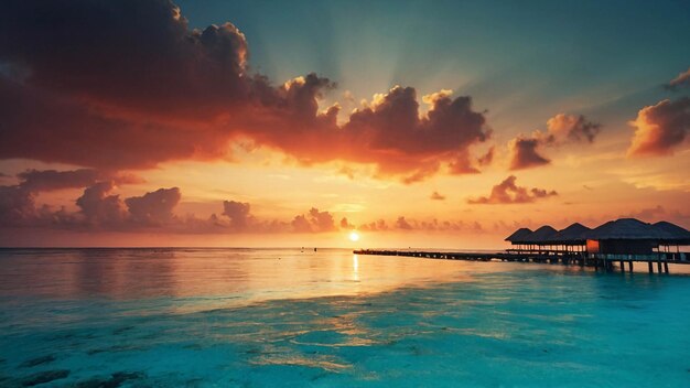 Foto della bellissima spiaggia di sabbia bianca, l'atmosfera turistica tradizionale delle vacanze alle Maldive