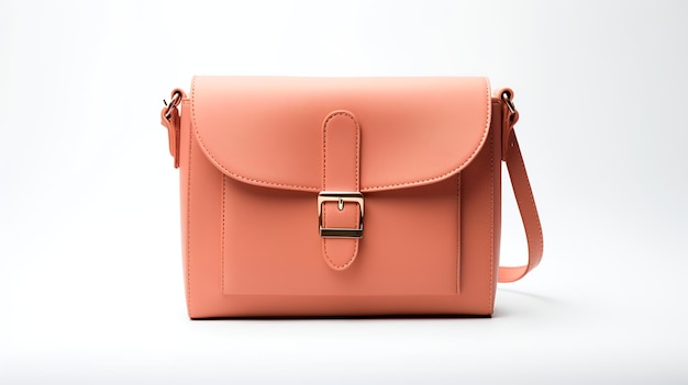 Foto della borsa in pelle femminile color pesca minimalista isolata su sfondo bianco